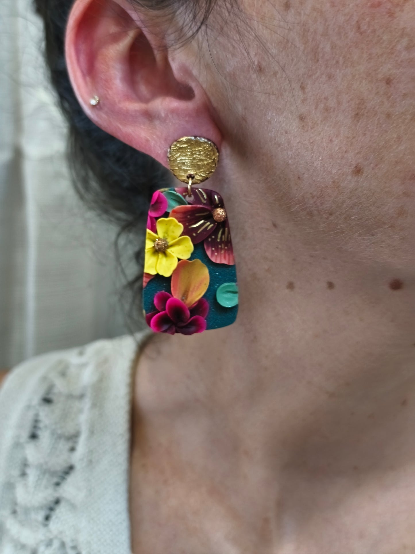 12- boucles d'oreilles pendante jardin fleuri d'automne