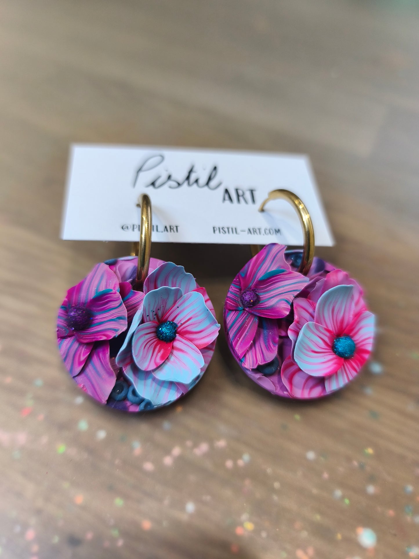 14- boucles d'oreilles jardin fleuri mauve creole