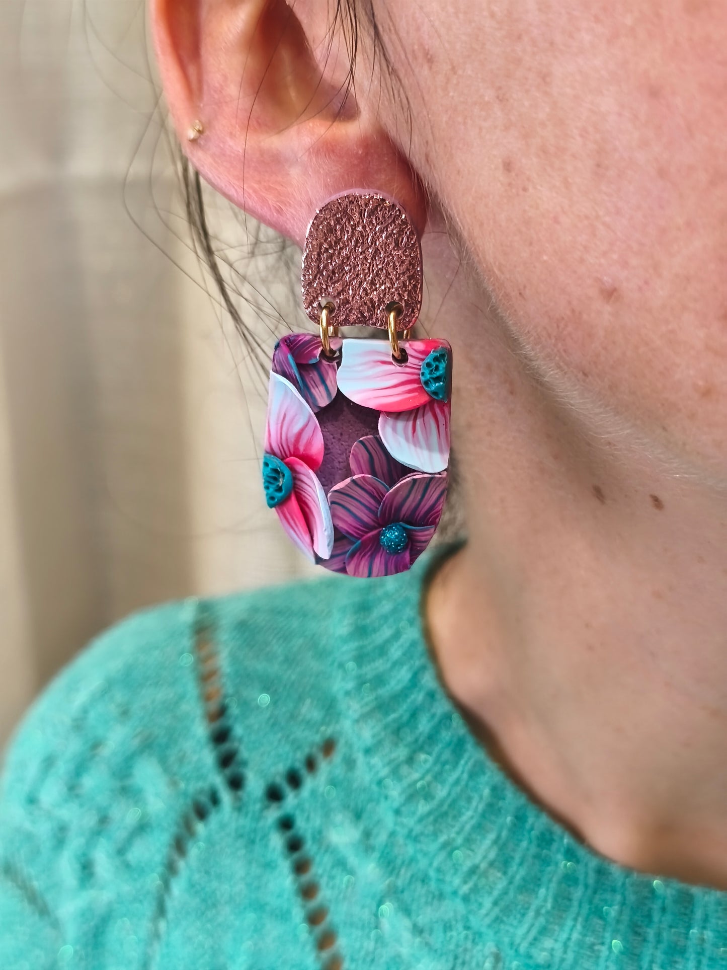 17- boucles d'oreilles jardin fleuri mauve