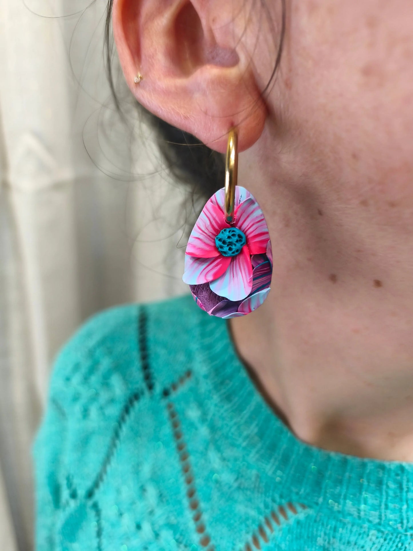 16- boucles d'oreilles jardin fleuri mauve créole ovale Pistil Art