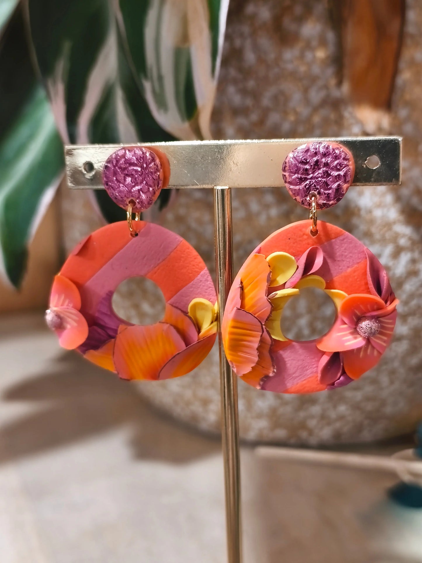 39 A- Boucles d'oreilles jardin fleuri Pistil Art bijoux fleuris