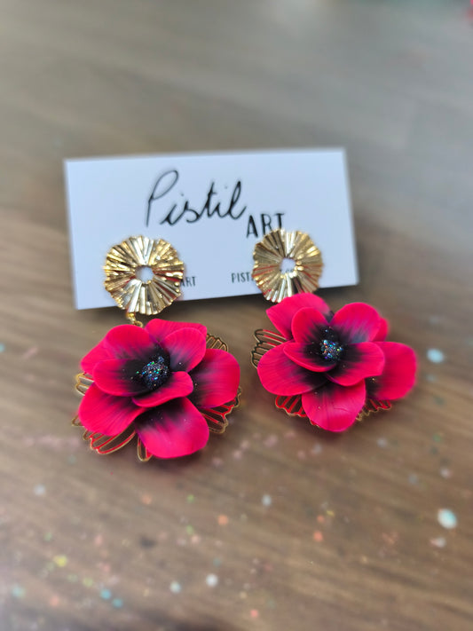2- boucles d'oreille fleur rose