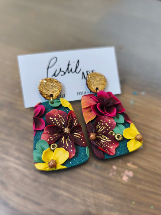 12- boucles d'oreilles pendante jardin fleuri d'automne