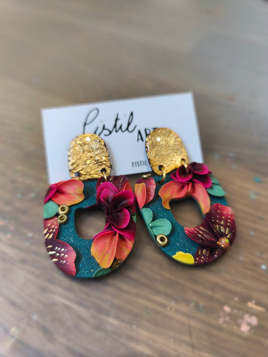 11- boucles d'oreilles pendante jardin fleuri d'automne
