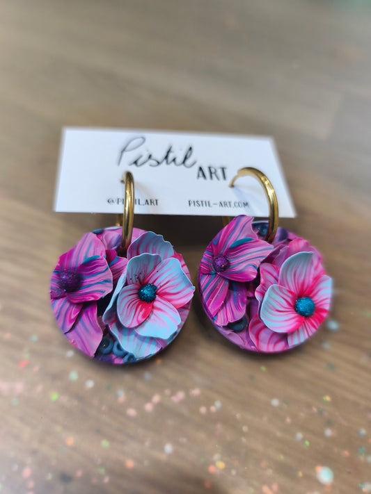 14- boucles d'oreilles jardin fleuri mauve creole