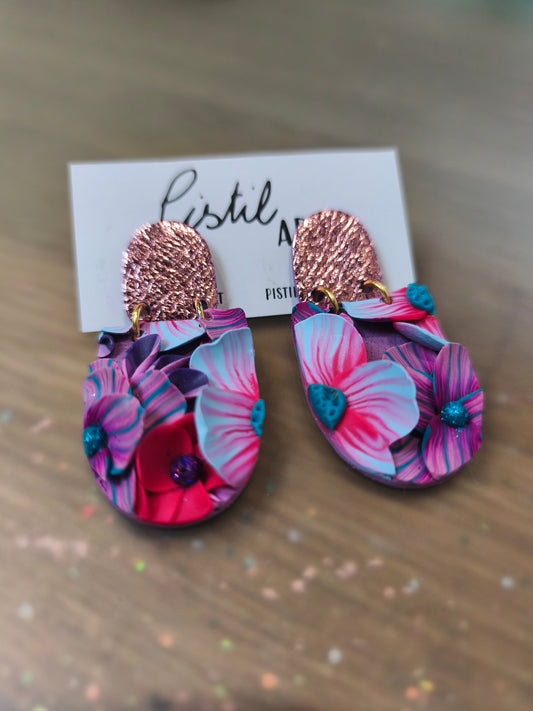 17- boucles d'oreilles jardin fleuri mauve