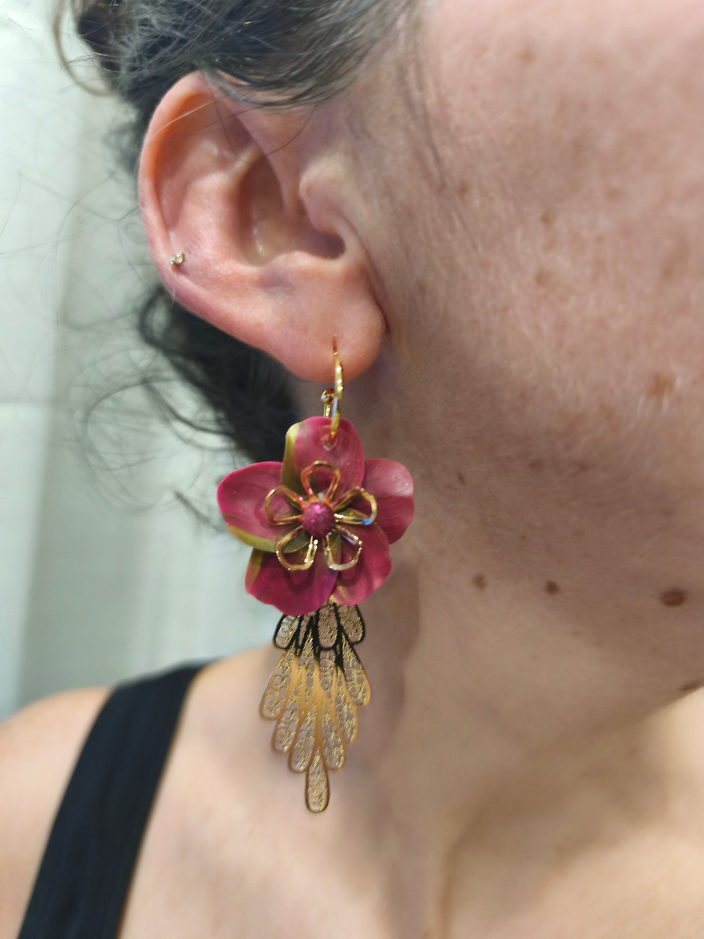 98- boucles d'oreilles fleur pendante