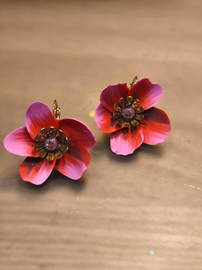 20 A- Boucles d'oreilles Bouton d'or Pistil Art bijoux fleuris