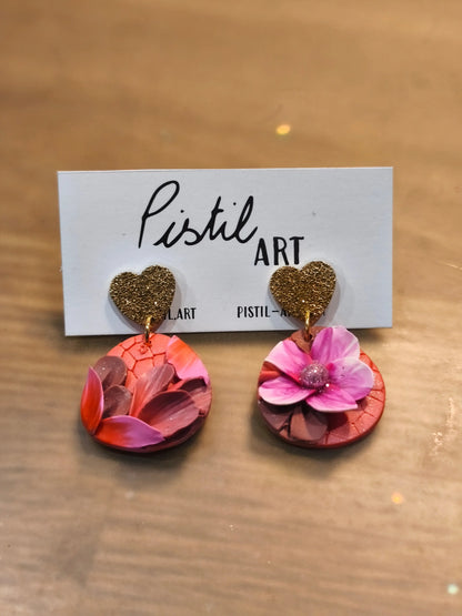 25 A- Boucles d'oreilles jardin fleuri Pistil Art bijoux fleuris
