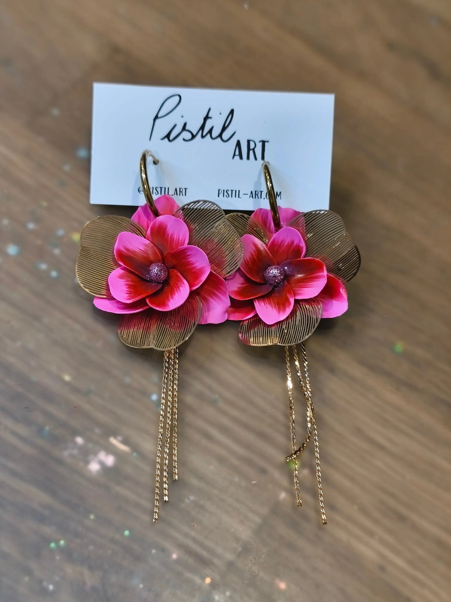 1 A- Boucles d'oreilles Cerise Pistil Art bijoux fleuris