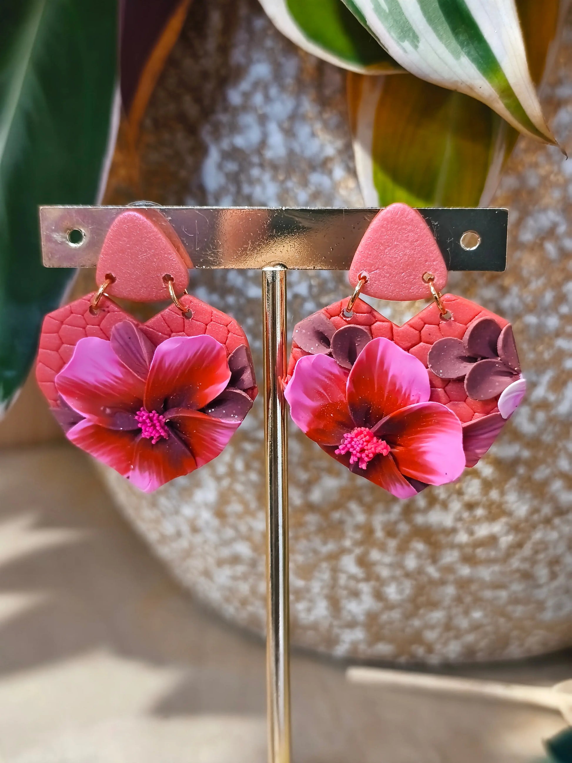 27 A- Boucles d'oreilles jardin fleuri coeur Pistil Art bijoux fleuris