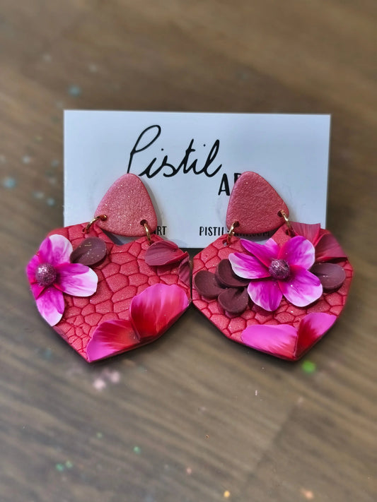 27 A- Boucles d'oreilles jardin fleuri coeur Pistil Art bijoux fleuris