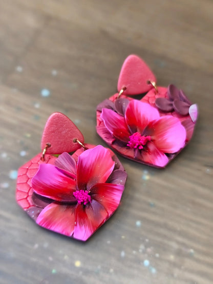 27 A- Boucles d'oreilles jardin fleuri coeur Pistil Art bijoux fleuris