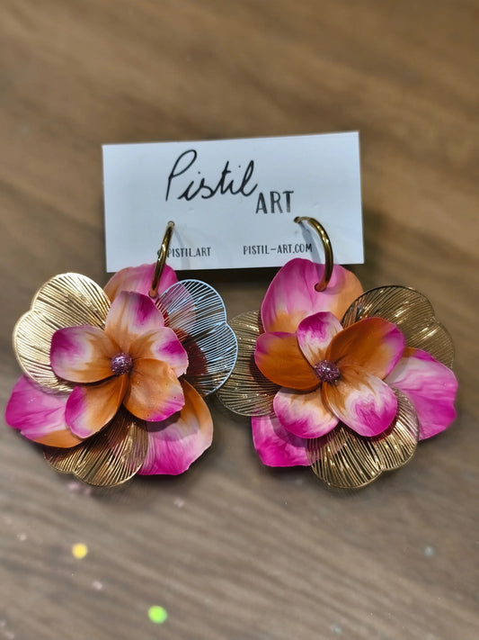 30 A- Boucles d'oreilles fleur Pistil Art bijoux fleuris