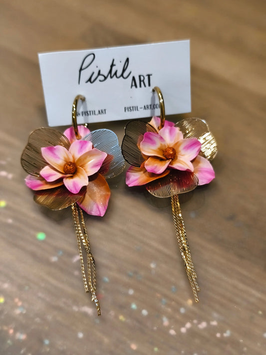 3 A- Boucles d'oreilles Cerise Pistil Art bijoux fleuris