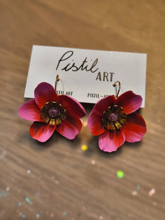 20 A- Boucles d'oreilles Bouton d'or Pistil Art bijoux fleuris