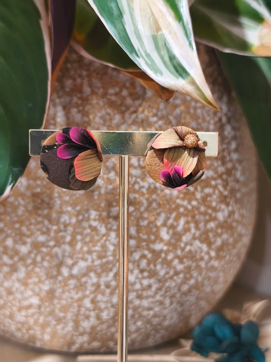 104- Boucles d'oreilles puce jardin fleuri