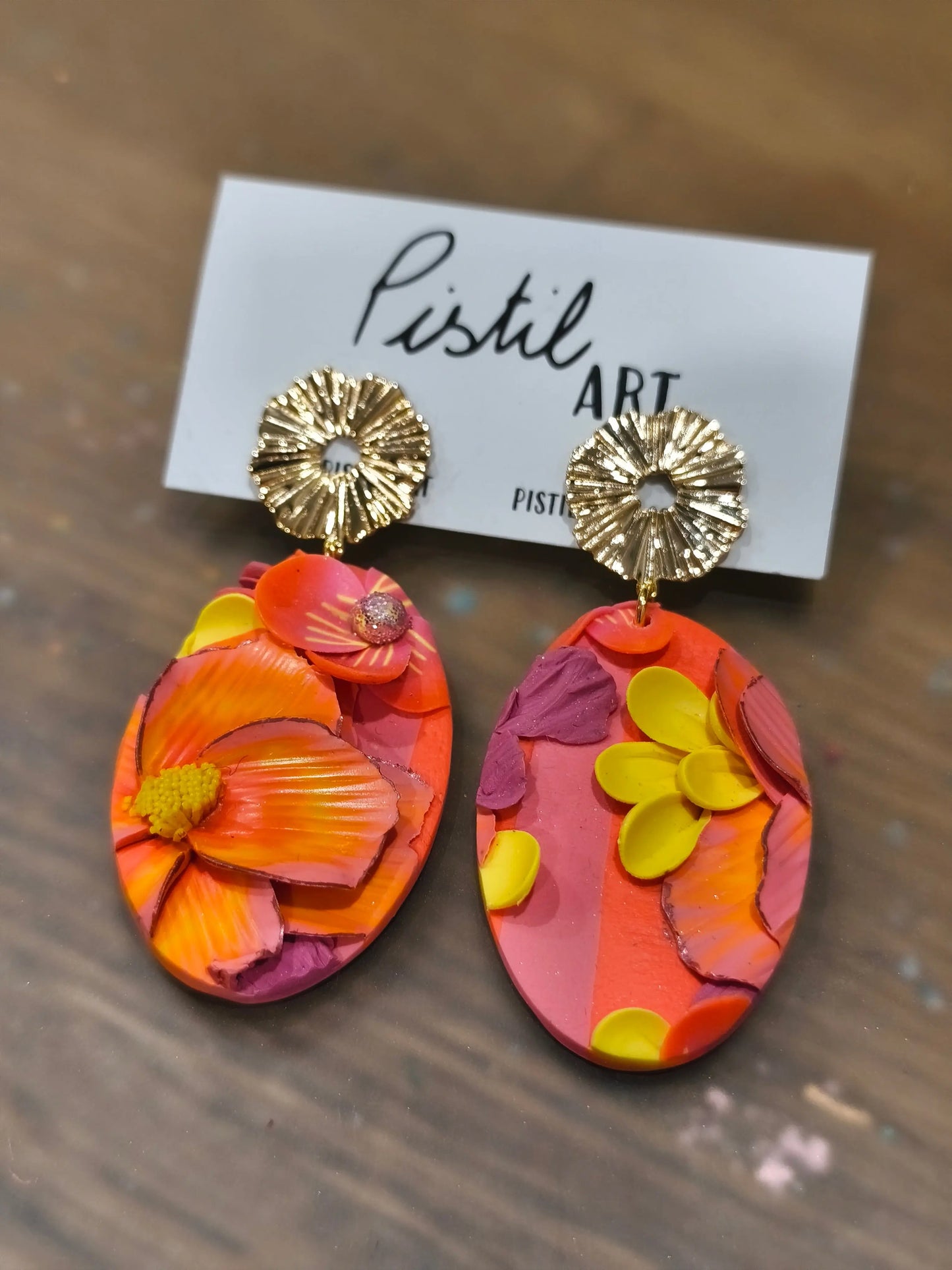 41 A- Boucles d'oreilles ovale jardin fleuri Pistil Art bijoux fleuris