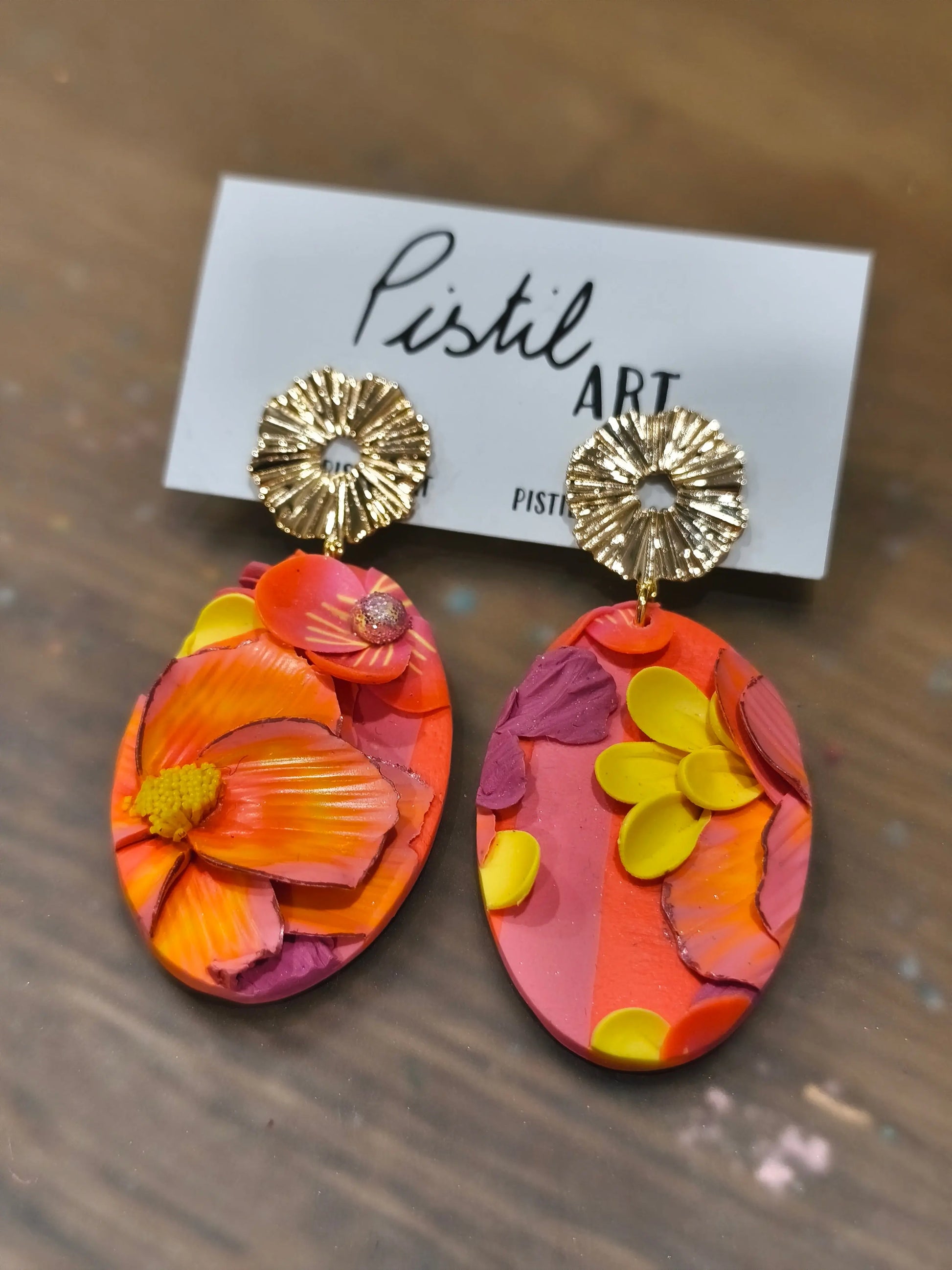 41 A- Boucles d'oreilles ovale jardin fleuri Pistil Art bijoux fleuris