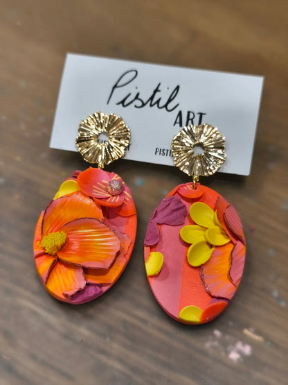 41 A- Boucles d'oreilles ovale jardin fleuri Pistil Art bijoux fleuris