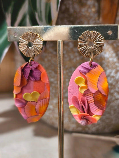 41 A- Boucles d'oreilles ovale jardin fleuri Pistil Art bijoux fleuris