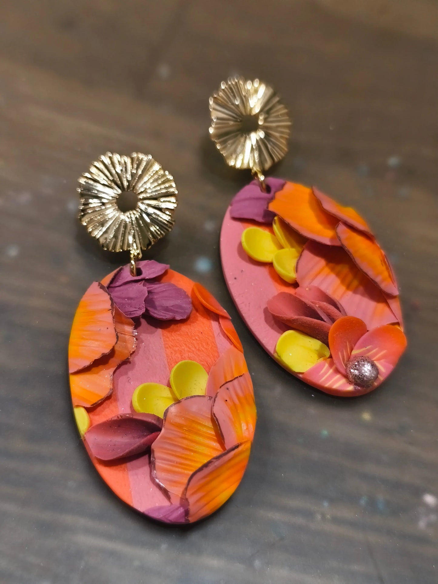 41 A- Boucles d'oreilles ovale jardin fleuri Pistil Art bijoux fleuris
