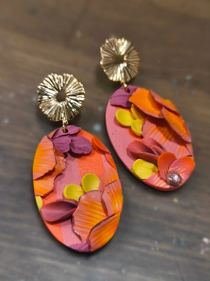 41 A- Boucles d'oreilles ovale jardin fleuri Pistil Art bijoux fleuris