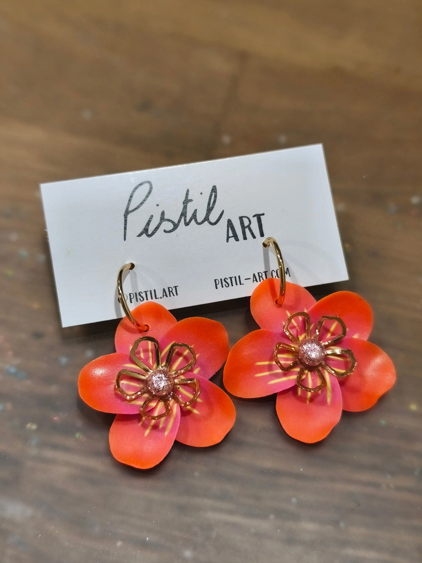 42 A- Boucles d'oreilles créole fleur Pistil Art bijoux fleuris