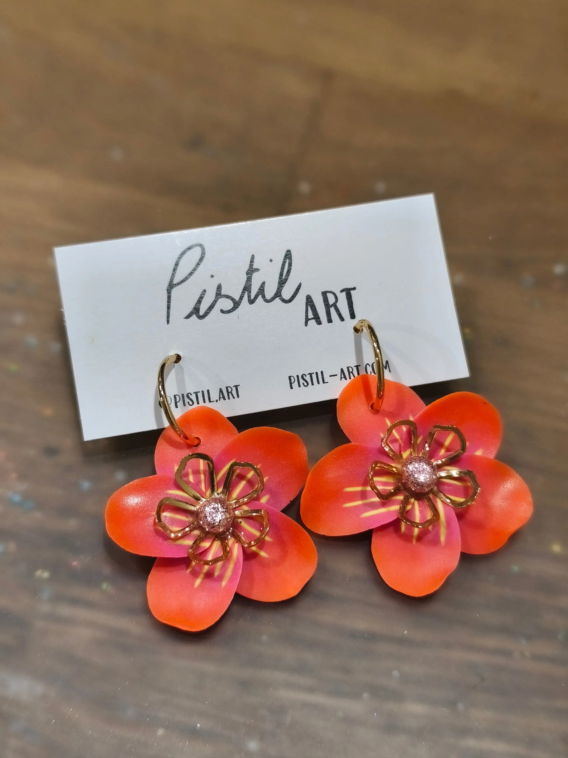 42 A- Boucles d'oreilles créole fleur Pistil Art bijoux fleuris