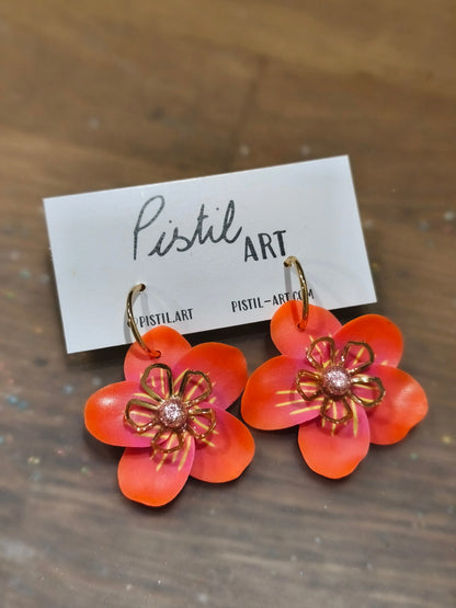 42 A- Boucles d'oreilles créole fleur Pistil Art bijoux fleuris