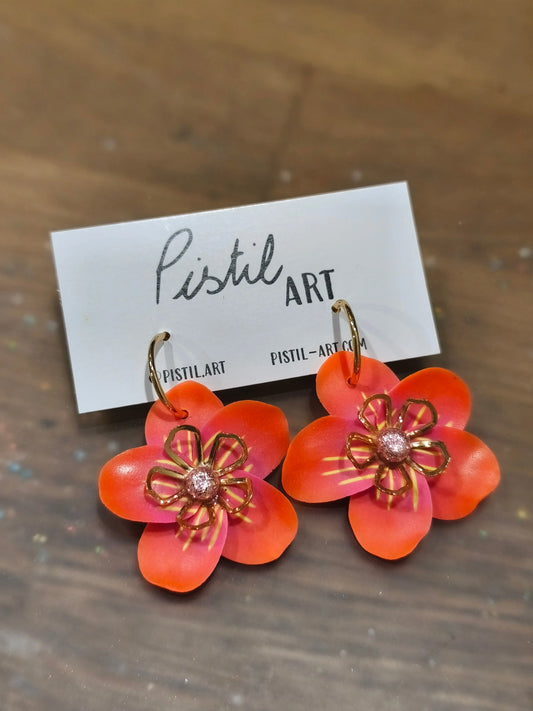 42 A- Boucles d'oreilles créole fleur Pistil Art bijoux fleuris