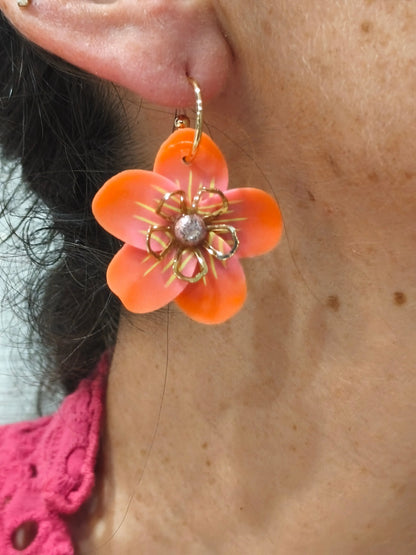 42 A- Boucles d'oreilles créole fleur Pistil Art bijoux fleuris