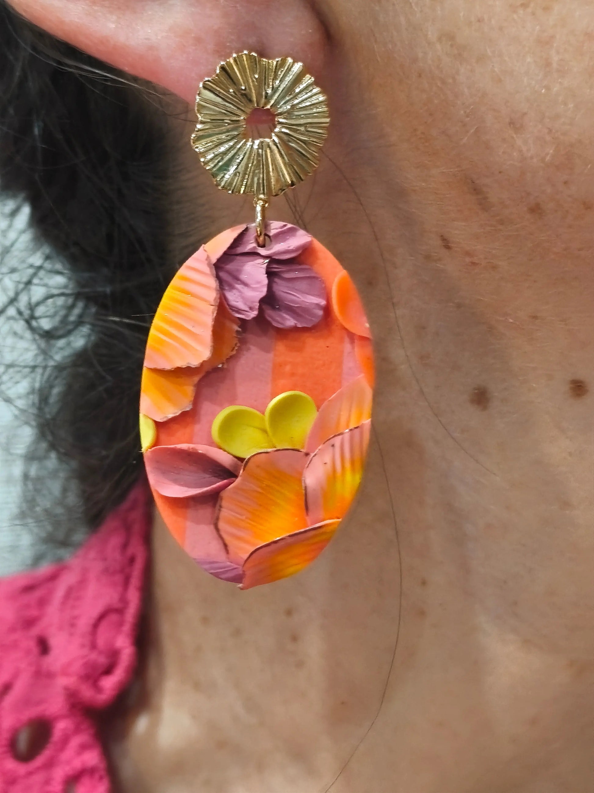 41 A- Boucles d'oreilles ovale jardin fleuri Pistil Art bijoux fleuris
