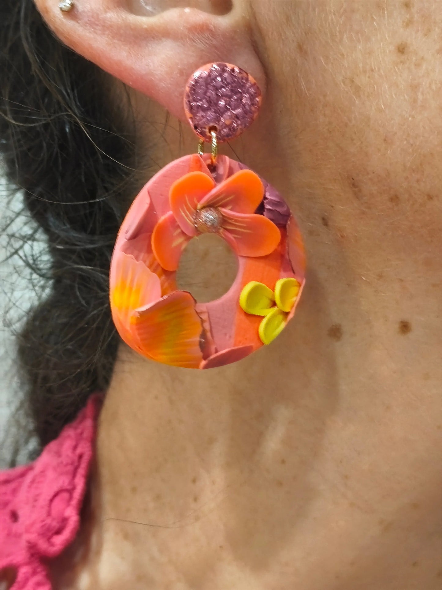 39 A- Boucles d'oreilles jardin fleuri Pistil Art bijoux fleuris