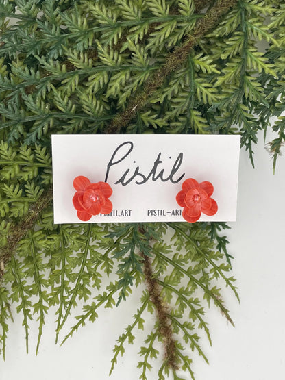 Puces fleur – Corail  & cœur strass rose Pistil Art